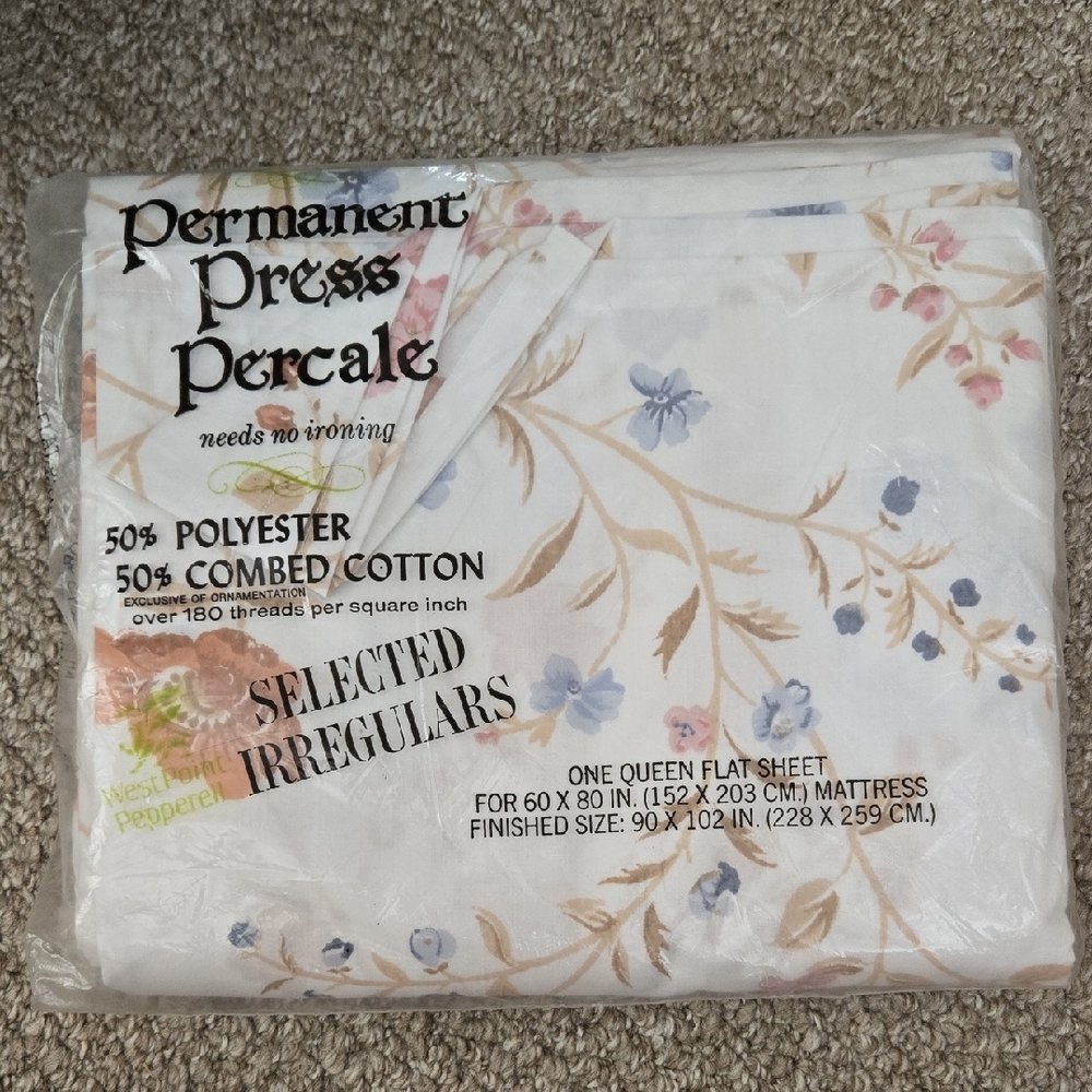 NWT West Poiny Pepperell Floral Queen Flat Sheet - Picture 1 of 2